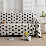 Erbnaryx Sofa Covers Black and White Polka Dots Tassels Designe Washable for Sectional Couch 3 Cushion Living Room (71'x150')