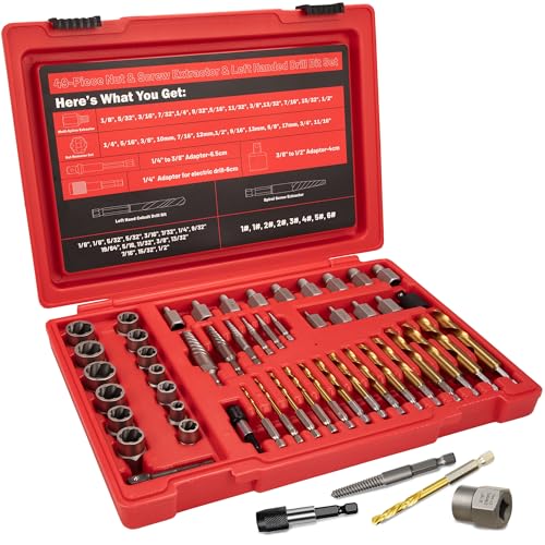 UYECOVE 53Pcs Screw Bolt Extractor Set, Left Hand Drill Bit Set 6542/4341 HSS, Easy Out Bolt...