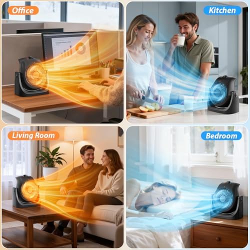 Portable Electric Space Heater Cooling Desk Fan 2 in 1 Heater Fan Combo with 45° Tilt, 2 Wind Speeds, 1500W Overheat Protection Personal Small Heater for Home Office — view 6