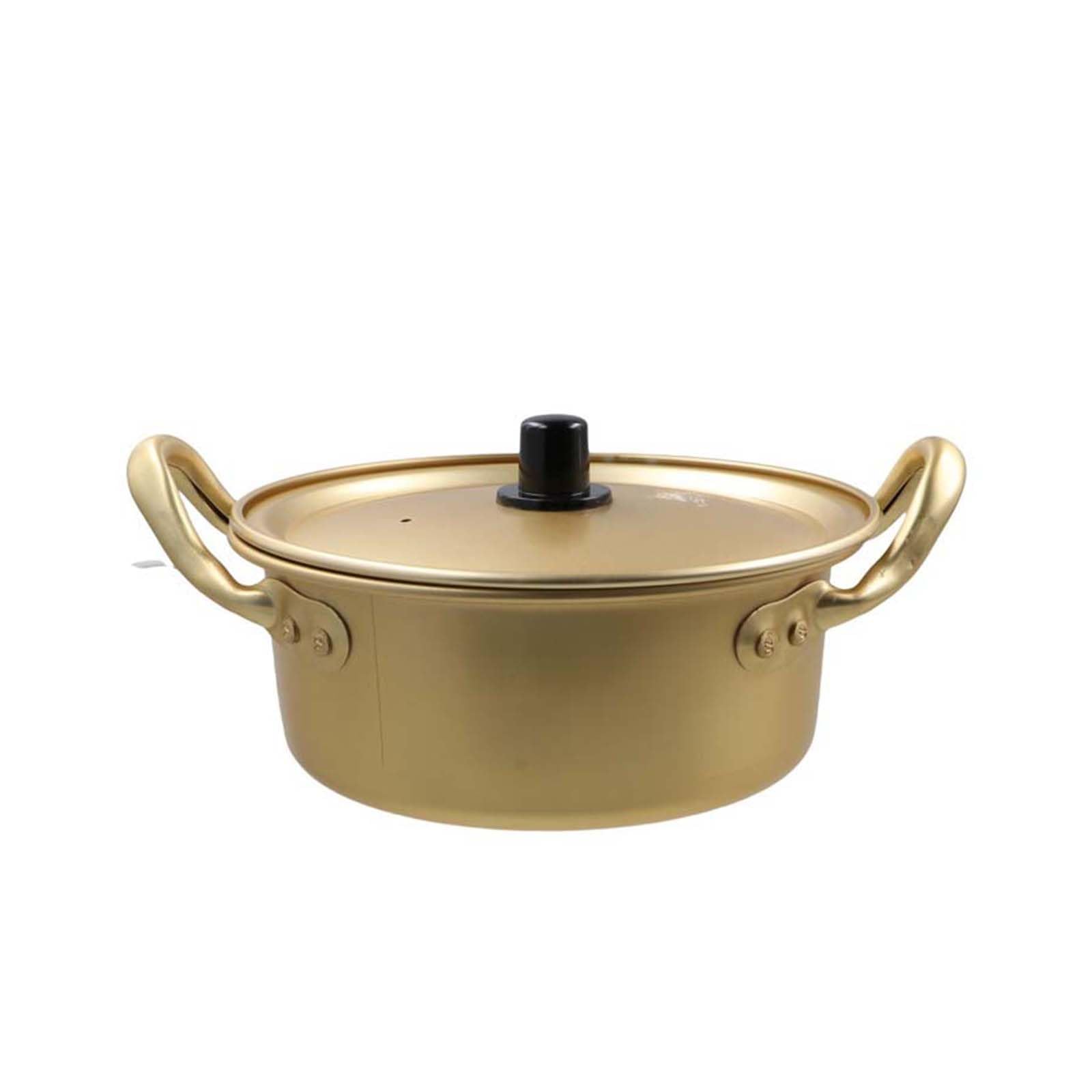 Golden Stainless Steel Ramen Pot with Double Handle, Small Korean Cooking Pot for Soup, Noodle Pot Fast Heating for Kitchen(5.5inch/14cm)