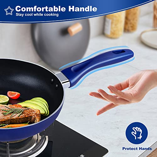 Znm Nonstick Frying Pan Set - 7.9/10.2 Inch Aluminum Frying Pans Non Stick Omelette Pan With Heat-Resistant Handle, Induction Skillet/Fry Pan Set For All Stoves, Blue #TOP5