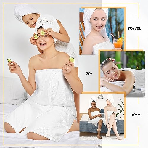 Image of Tigeen 8 Pcs Spa Wrap Towel Wrap for Women Spa Robe with Adjustable Closure Elastic Top Lightweight Wraps for Bath Shower (White,M)