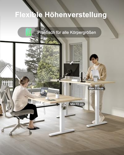 Devoko Höhenverstellbarer Schreibtisch 180x80cm mit Typ-C Ladeanschluss, Schreibtisch Höhenverstellbar Elektrisch… – Ansicht 8