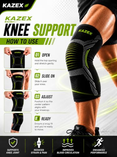 Image of Knee Support Brace for Men & Women | Compression Knee Sleeve for Arthritis Pain Relief, Joint Protection & Recovery | Stretchable Anti-Slip Support for Running, Gym, Sports, Workout & Daily Wear | Black-Green