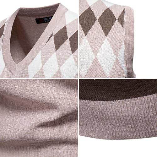 Xiaojmake Men's Argyle Sweater Vests Rhombus Sleeveless V Neck Knit Pullover Vest Fall Winter Warm Tank Tops Cotton Knitwear3