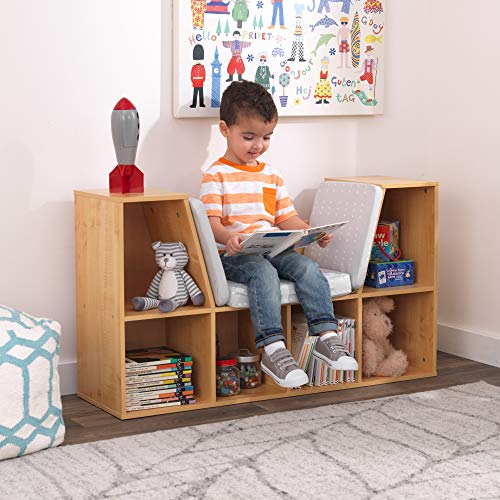 Kidkraft Wooden Bookcase With Reading Nook, Storage And Gray Cushion - Natural, Gift For Ages 3-8 #TOP1