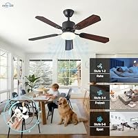 AHRHSM Deckenventilator mit Beleuchtung 106 cm, Leise DC-Motor, 5 Holzflügel, LED Lampe mit Ventilator und Fernbedienung, 3 Farbtemperaturen, 6 Stufen, Sommer/Winterbetrieb für Schlafzimmer, Schwarz – Ansicht 4