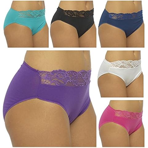 JMC Trading Company LADIES LACE HIGH LEG BRIEFS 5 PACK - MULTI SIZE 14 Cover