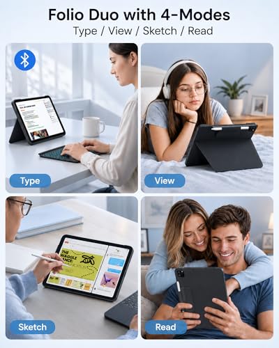 Image of typecase for iPad A16 11th /10th, Air 11 Inch M4 /M3 /M2 /5th /4th Keyboard Case | Magnetic Detachable Keyboard, Portrait /Landscape Modes, Multi-Touch Trackpad, 11-Color Backlit, Ultra-Light, Space Black