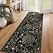 Morebes Floral Washable Runners for Hallways 2x8 Non Slip, Boho Flower Entryway Runner Rug, Botanical Birds Indoor Ultra-Thin Soft Floor Carpet Runners for Kitchen Laundry Bath Room Entrance, Black
