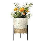 Cynkeyee Ceramic Plant Pot with Stand - Modern Decorative Small Planters, Bicolor Retro Plant Pot,Fl