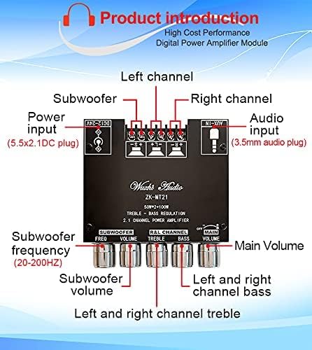 Image of ZK-MT21 Bluetooth 5.0 Subwoofer Amplifier Board, 50W x 2 100W 2.1 Channel Power Audio Stereo Amplifier, Tone Board Bass AMP, AUX Input