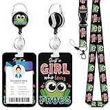 Frog Lover ID Badge Holder with Lanyard, Retractable Lanyards for ID Badges Name Tag Clips, Funny Nurse Teacher Office Student Gift