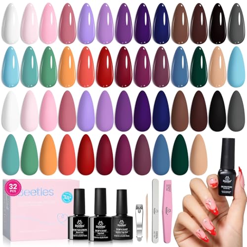 Image of Beetles Gel Nail Polish Set - 25 Colors Pink Red Blue Green Gel with Base & Top Coat Soak Off UV LED Gel Polish Kit for DIY Salon Summer Manicure