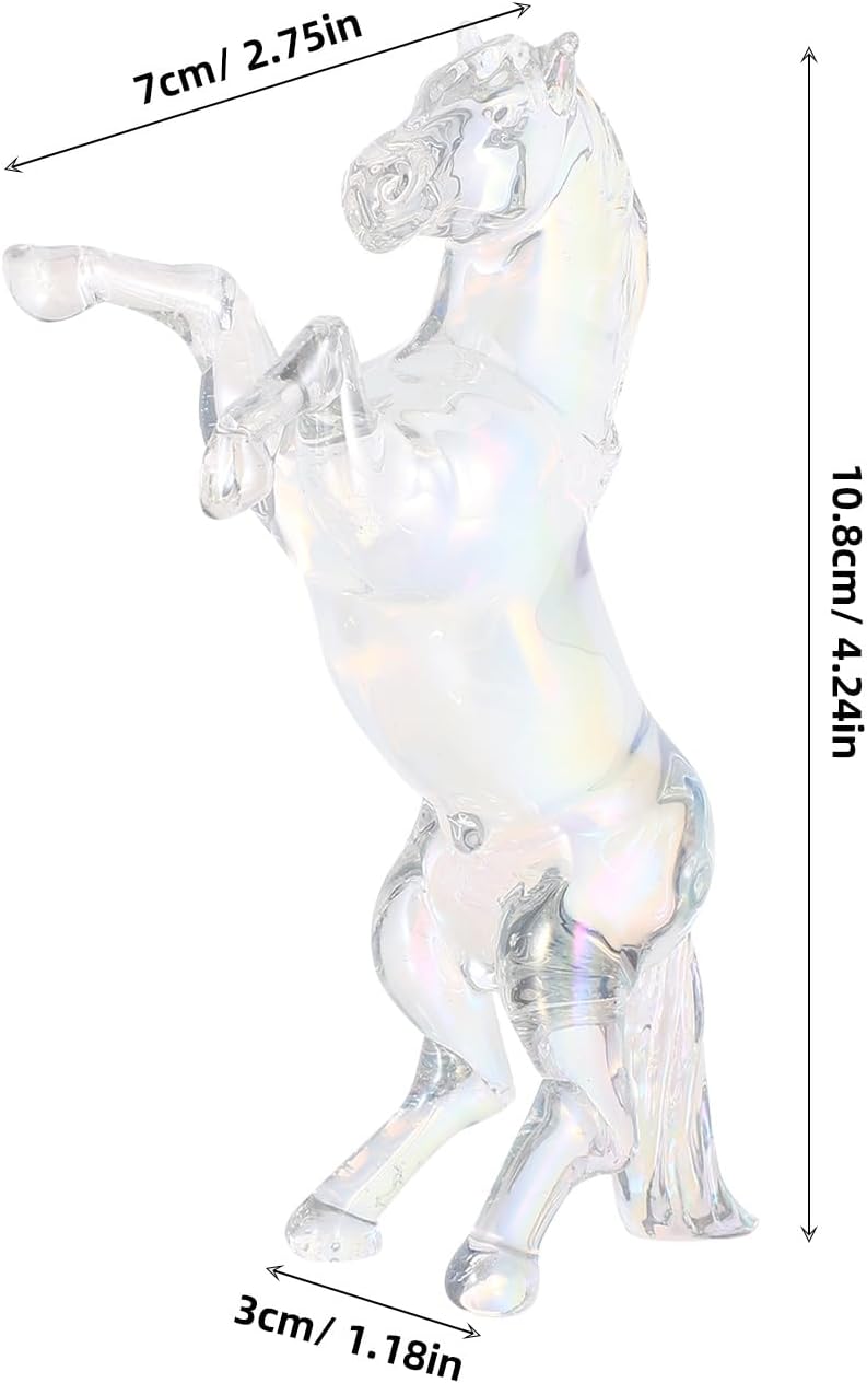 LOGOFUN Crystal Horse Figurine Standing Statue for Office Desk Decor Handcrafted Transparent Ab Color Animal Display Home Decor