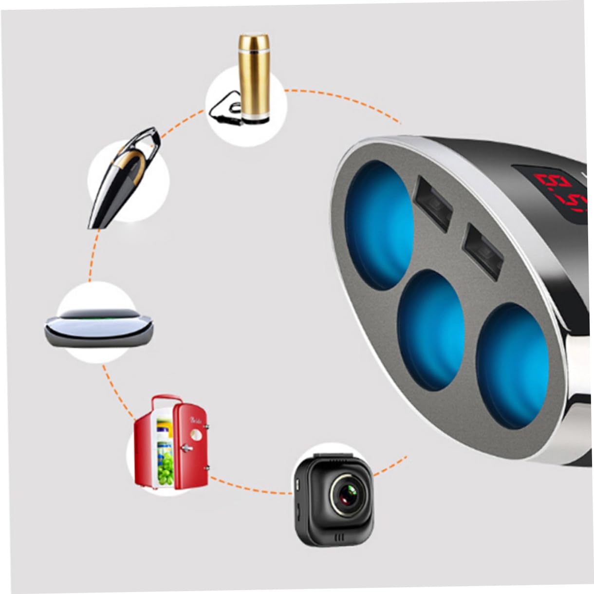 ULTECHNOVO 2piezas Cargador De Coche Enchufes con Puertos USB y Adaptador Mechero para Dispositivos Móviles Pantalla Led De Voltaje Carga Rápida para y Negro