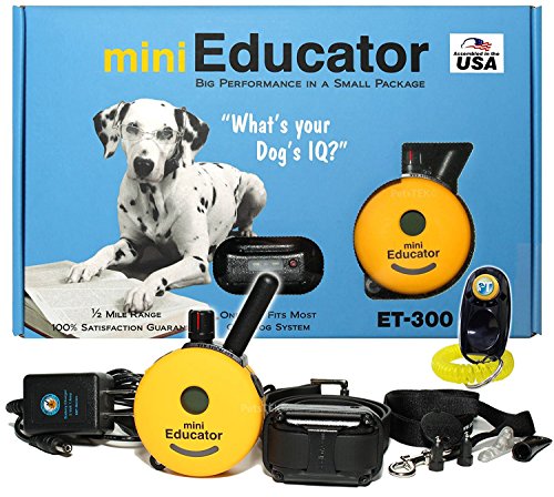 E-Collar Waterproof Remote Dog Trainer - ET-300 1 2 Mile Range for Medium or Long Coats and Thick Fur with PetsTEK Training Clicker and Extra Contact Prong Set (1 )
