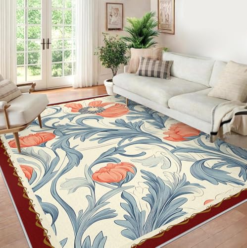 Tapis d'espace 100x150cm bleu et rouge lavable pour salon