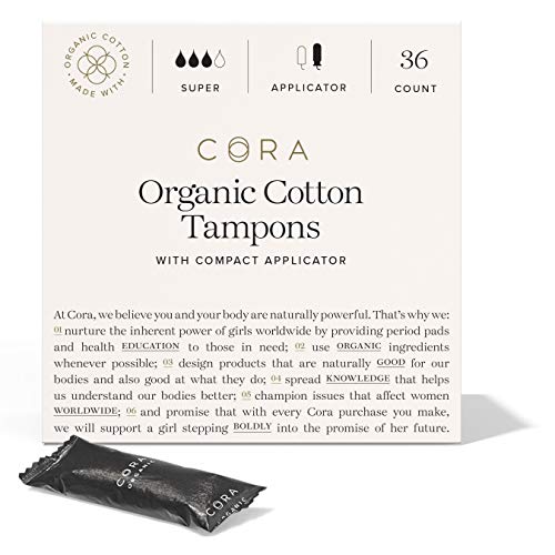 Cora Organic Cotton Tampons with BPA-Free Plastic Compact Applicator - Chlorine & Toxin