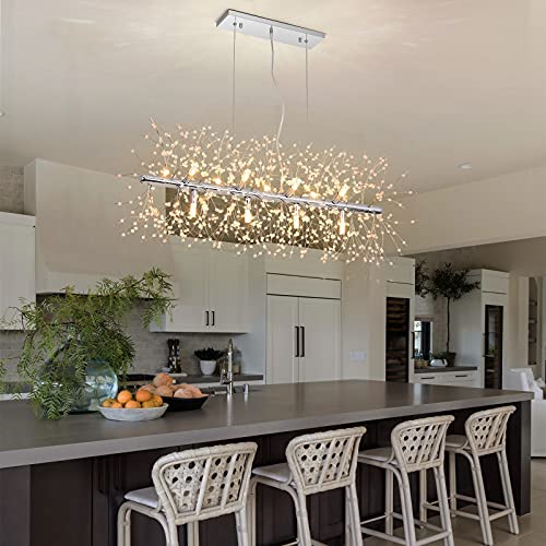 Modern Chandeliers Firework, 12-Light Led Crystal Pendant Lighting, Crystal Dandelion Chandelier Stainless Steel Hanging Light Fixture For Kitchen Island Dinner Room Restaurant Bedroom L35.4"(Chrome) #TOP5