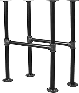 28 Inch Industrial Pipe Table Leg Set - Iron Base LegsCoffee & End Tables, Desks, Nightstand - Vintage, Mid-Century Modern Aesthetic - Dark Grey Black Rough Pipes