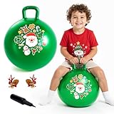 EVERICH TOY Hopper Ball for Kids 18In Sit On Bouncy Balls with Handle for Indoor Outdoor Active Play, Green Christmas Inflatable Boys Girls Gifts for 4 5 6 7 8 Years Old with Christmas Reindeer Ears