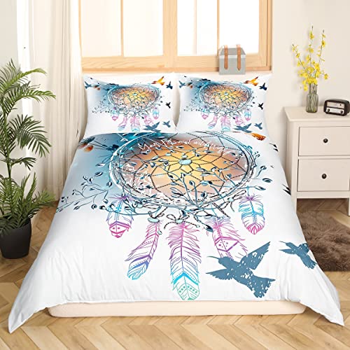 Erosebridal Blue Dream Catcher Twin Duvet Cover Hummingbirds Bed Sets Floral Bedding Set For Teen Girls Room Decor Birds Comforter Cover Flowers Quilt Cover Colorful #TOP2