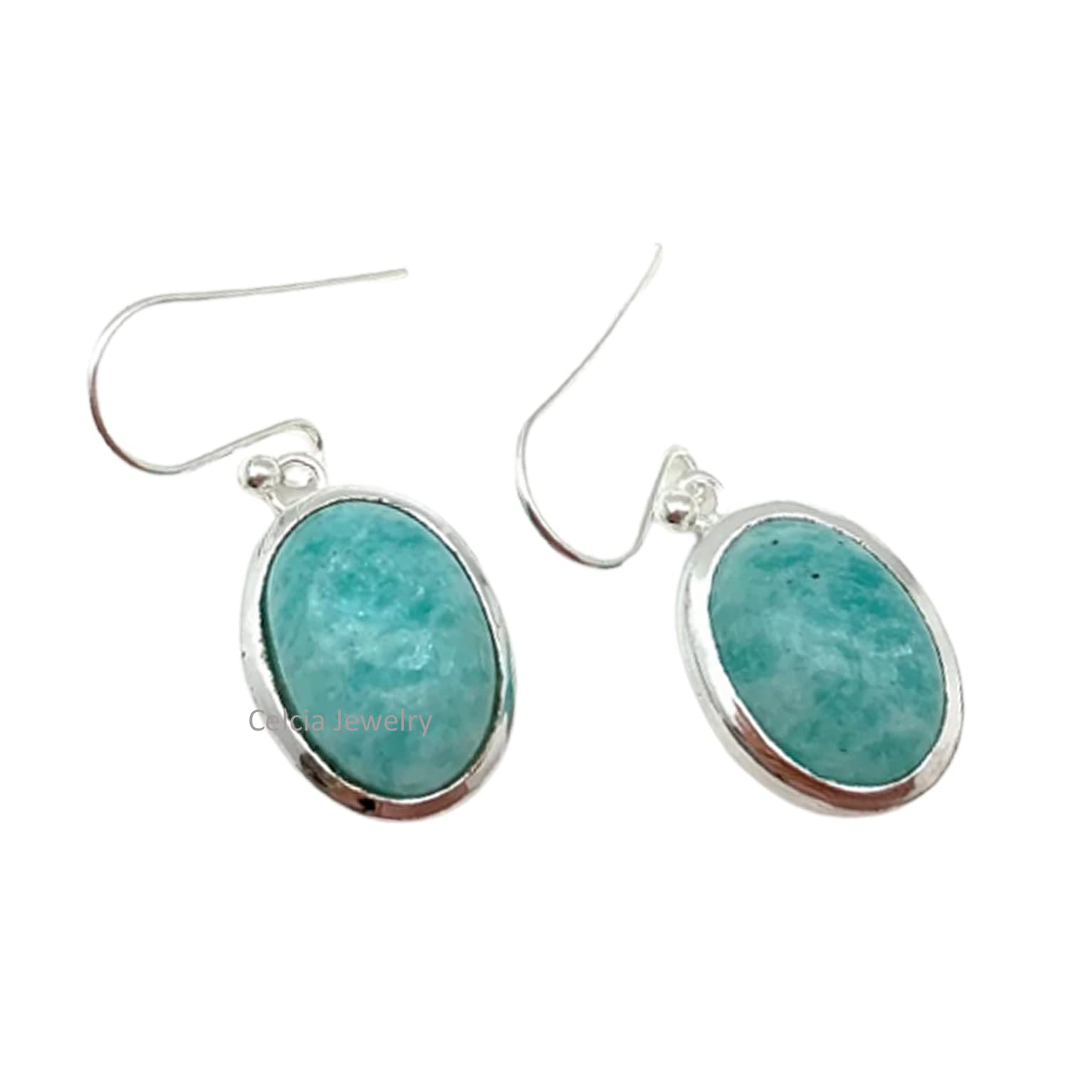 Pendientes colgantes de lágrima de plata de ley 925 auténtica para mujer, pendientes artesanales únicos de piedra preciosa azul natural de amazonita ovalada para ella
