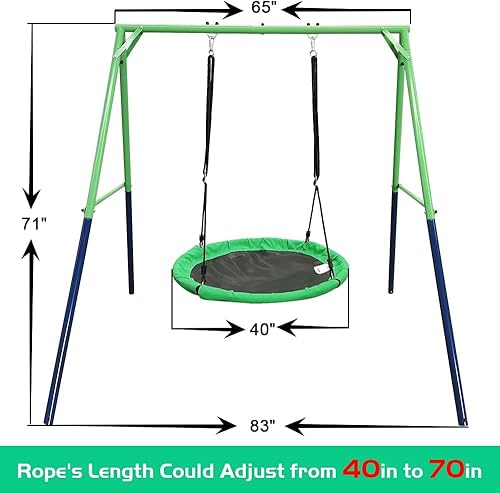 Miniatura 6 de JumpTastic - Juego de columpios para niños con columpio de platillo de 40 pulgadas, juego de marco de columpio estable resistente con revestimiento