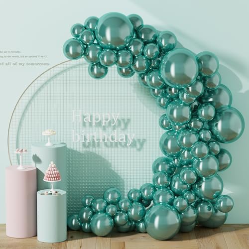 Image of DECOCKRAT 130PCS Metallic Green Balloons, Latex Balloons Different Sizes 18 /12 /10 /5 In, Helium Balloons with Ribbon, Party Balloon for Birthday Wedding Graduation Anniversary Baby Shower Decoration