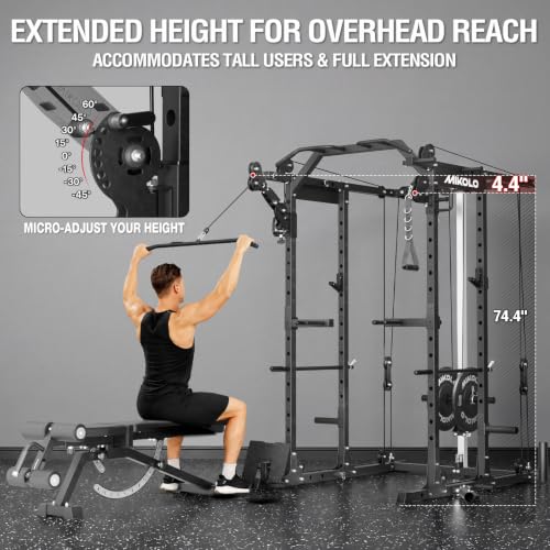 Image of Mikolo Power Cage, Power Rack with Cable Crossover System, 1500LBS Squat Rack with LAT Pull Down System, Workout Cage with Pulley System for Fitness Home Gym