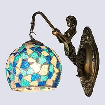 Wall Lamp Mediterranean Style Art Deco Turkish Mosaic Wall Lamp Stained Glass Lampshade Retro Vintage Wall Mounted Bracket Light Modern Simple Lampshade Color O D Type