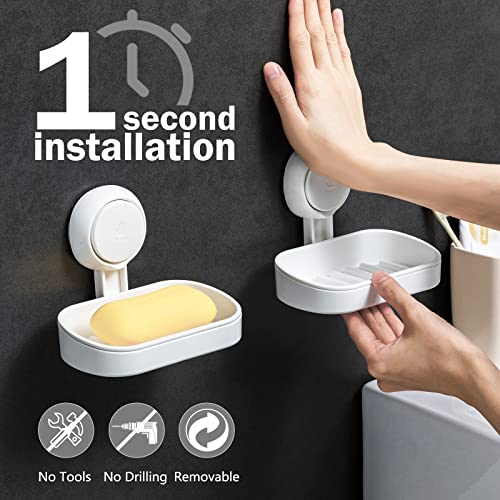 Leverloc Soap Holder Suction Cup For Shower, 2 Pack Soap Dish For Shower Wall Mounted No-Drilling, Plastic Self Draining Removable Vacuum Suction Bar Soap Holder For Bathroom Bathtub Sink #TOP1