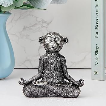 Smadeer Owl Statue and Monkey Figurine for Home Decorations Bundle