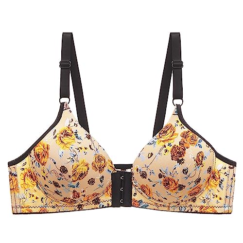 Cocila Women's Bras Up Print Bra for Women None Underwire Brassiere Front Closure Breathable Bralett T Back Sports (Beige, H) Tshirt Black Push Strapless Full Cup Wireless Shock Absorber