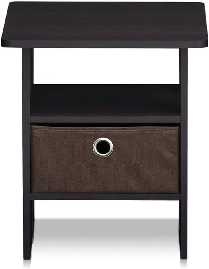 Pemberly Row Engineered Wood End Table, Dark Walnut Finish, Compact Design with Bin Drawer and Shelf, Rounded Corners for Safety, Petite 17.5" H x 15.5" W x 15.5" D Living Room Accent Table