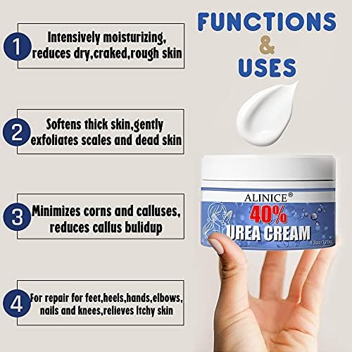 ALINICE Urea 40% Cream 4.3 oz,Callus Remover Hand Cream Foot Cream For Dry Cracked Feet, Hands, Heels, Elbows, Nails, Knees, Intensive Moisturizes & Softens Skin, Exfoliates Dead Skin
