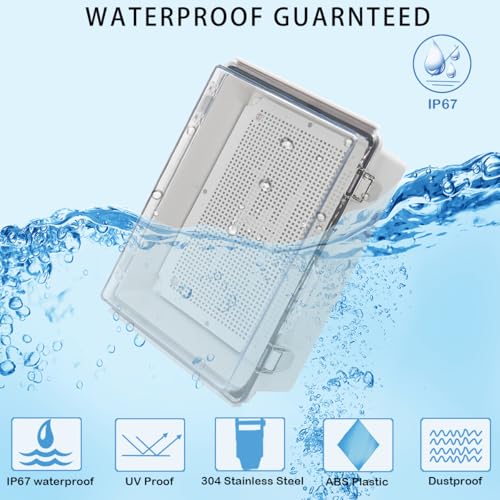 Image of Zulkit Junction Box IP67 Waterproof Electrical Box Hinged Clear Cover Stainless Steel Latch Plastic Enclosure for Project w Mounting Plate Wall Bracket and 2 Cable Gland 11 inchx7.5 inchx5.5 inch /280x190x140mm