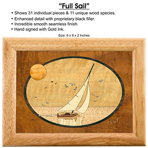 Marqart Wood Art Boat Box - Handmade In Usa - Unmatched Quality - Unique, No Two Are The Same - Original Work Of Wood Art. A Sailboat Gift, Ring, Trinket Or Wood Jewelry Box (#2104 Full Sail 6X8X2) #TOP1