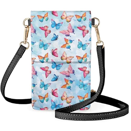 Rweroyiu Cartoon Butterfly Phone Wallet Purse with Magnetic Closure & Adjustable Shoulder Strap Easy to Collect Your Phone, Wallet, Keys Cute Mini Satchel Handbags for Women Lady