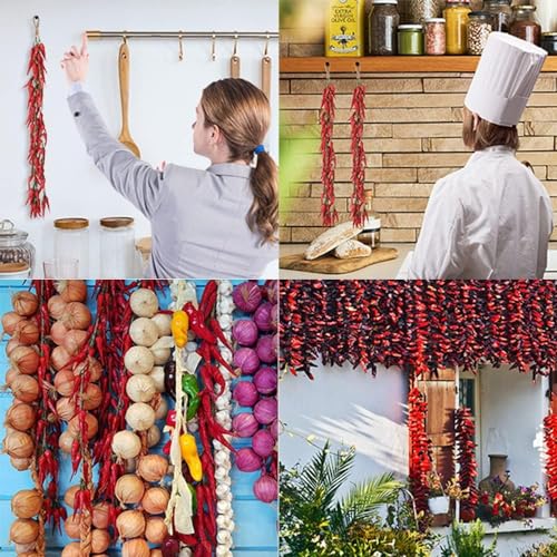 5er-Pack künstliche, lebensechte Gemüse-Simulation, künstlicher Knoblauch, rote Chilischote, künstliches Gemüse zum Aufhängen, Seil für Zuhause, Küche, Party, Wanddekoration, Fotografie-Requisiten