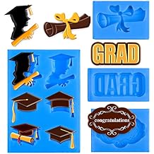 Whaline 4 Pack 2026 Graduation Mini Fondant Molds Silicone Graduation Cap Diploma Mould Congrats Grad Congratulations Candy Chocolate Mould for Grad Party Cake Cupcake Topper Decoration Blue