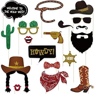 PRETYZOOM 18pcs West Cowboy Photo Booth Props Theme Party Handheld Selfie Props Carnival West Style Party Photo Shooting Decoration Pre- Assembled No Need to DIY