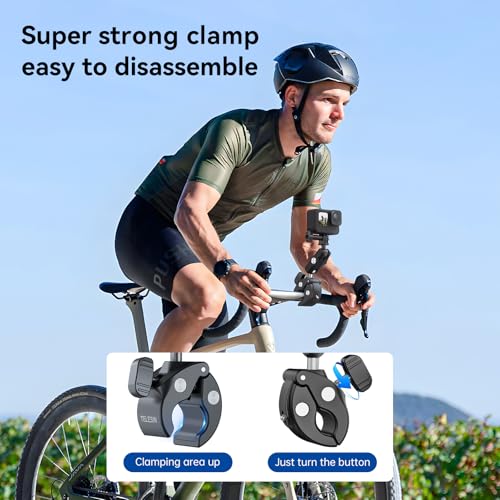 Image of TELESIN Camera Clamp Mount Bike Motorcycle Handlebar Mounts Accessories,360 Ball Joint Tube Roll Bar Holder Clip for GoPro Mission 1 PRO /DJI Osmo Pocket 4 / Action 6 5 4 / Insta360 Luna Ultra /Xtra Muse