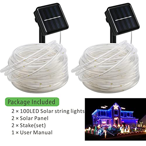 2 Pack Solar Rope Lights Outdoor Waterproof Led, Each 33Ft 100 Led Rope Lights For Outside 8 Modes Pvc Tube Solar Fairy String Lights For Trampoline Camping Party Fence Walkway Christmas(Blue) #TOP5
