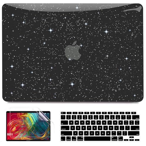 Anban Compatible with MacBook Air 13 inch Case 2021 2020 2019 2018 Release A2337 M1 A2179 A1932 with Touch ID, Glitter Smooth Laptop Hard Shell Case + Keyboard Cover +Screen Protector, Shiny Black