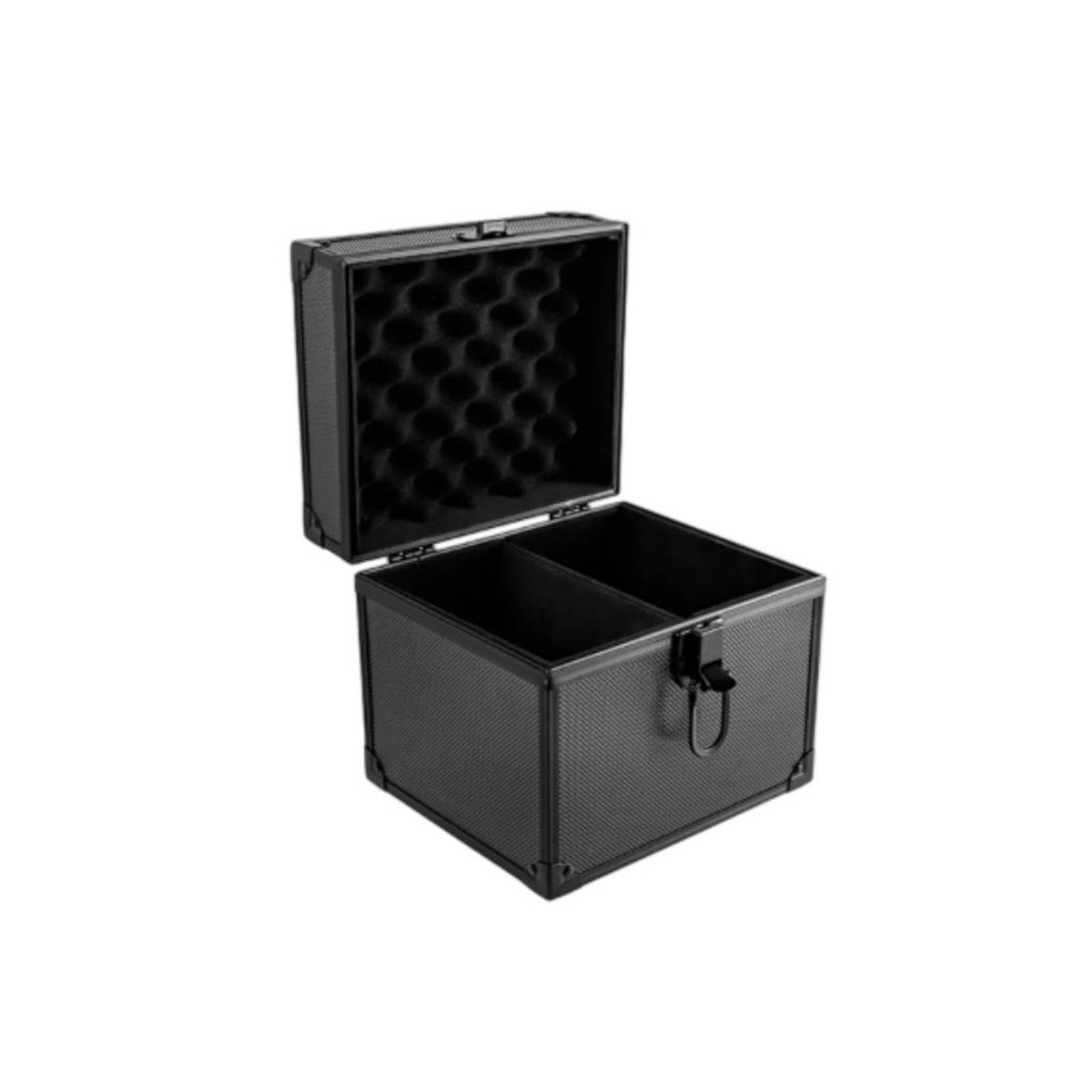 Hinged Lid Aluminum Storage Case Top Carry Handle Hard Enclosure Textured Exterior Reinforced Corners, Black-image-14