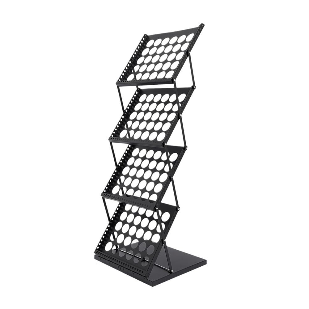 Jianjunchaling Black 4 Pockets Aluminum Floor Standing Magazine Rack, Foldable Catalog Literature Portable Brochure Display Stand,A3 Size, For Exhibition For Office, Trade Show, Exhibitions(Black)