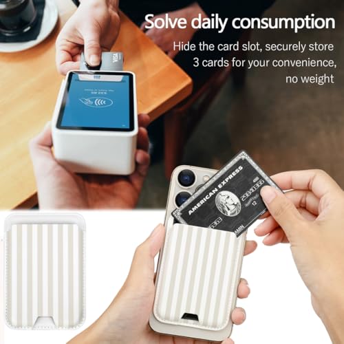 Image of Compatible with Magsafe Wallet Magnetic Card Holder -Beige Stripes Lines Cute Phone Wallets for Women Girls Pattern for iPhone 17 /16 /15 /14 /13 /12 Series,Card Holder Wallet Fit 3 Cards