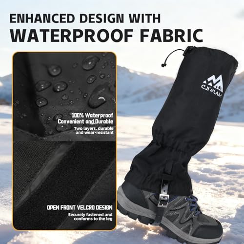 MAJWILD Adjustable Leg Gaiters, Waterproof Snow Boot Gaiters for Men Women with Hiking, Walking, Hunting, Snowshoeing, Climbing (Black, Medium)